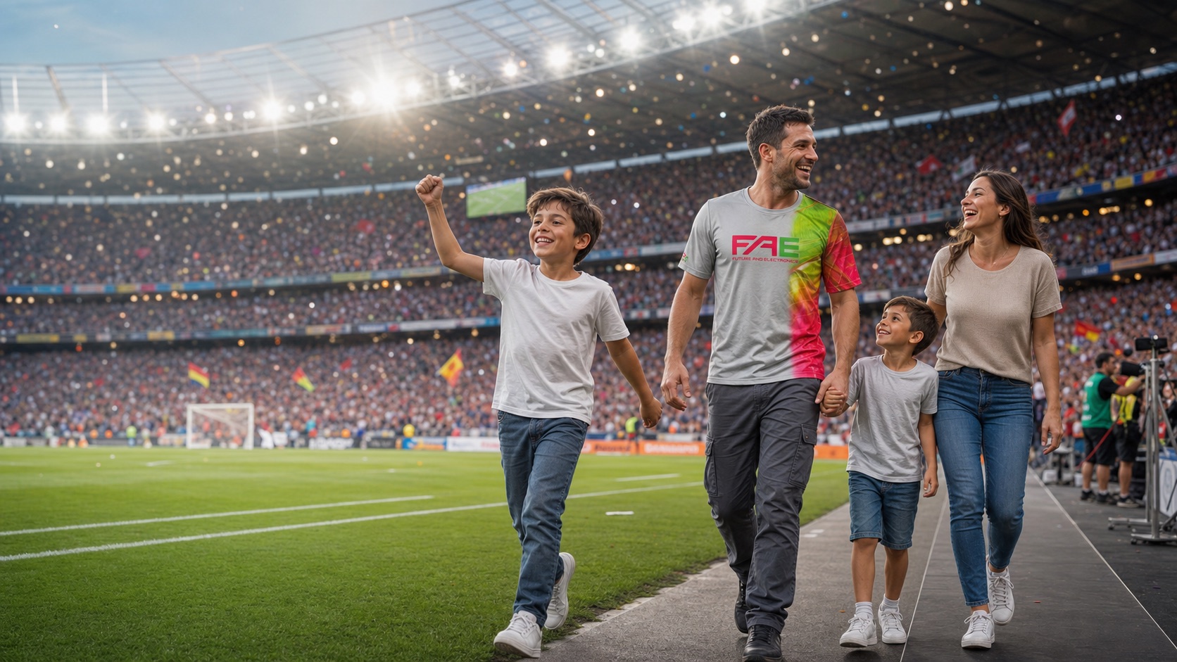 Familie im Stadion mit FAE-Trikot